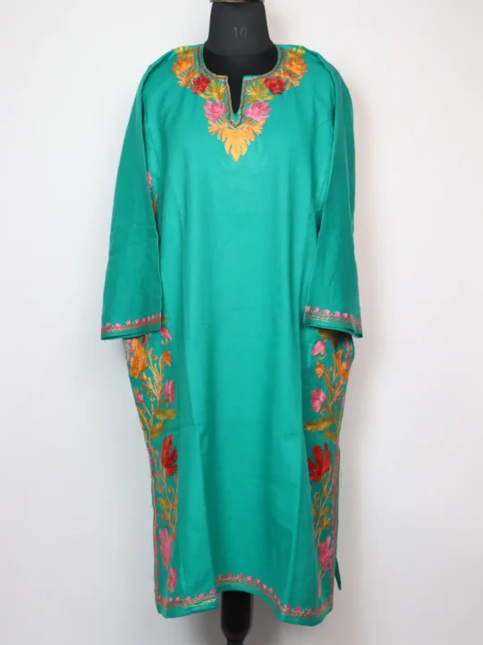 Blue Cashmilon Wool Pheran with Rang-e-Rekhta Aari Embroidery