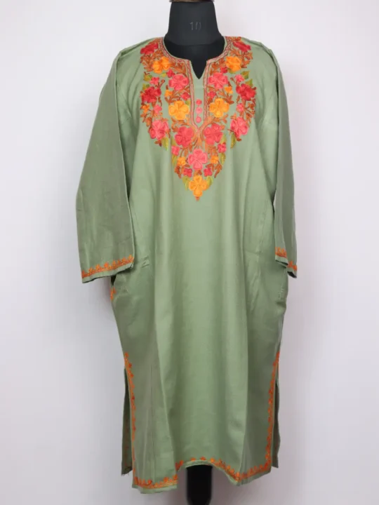 Pastel Green Cashmilon Wool Pheran with Jashn-e-Rekhta Aari Embroidery