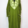 Cashmilon Wool Green Dastan-e-Rekhta Pheran with Aari Embroidery