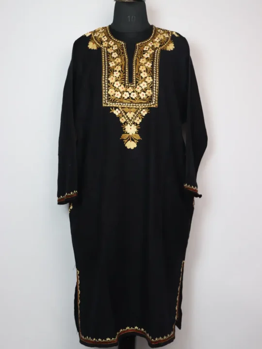 Dastan-e-Rekhta Black Cashmilon Wool Blue Pheran with Aari Embroidery