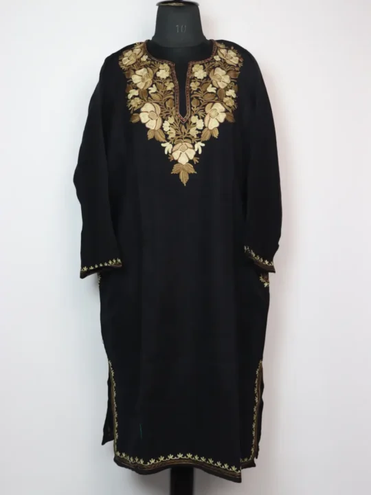 Black Dastan-e-Rekhta Cashmilon Wool Pheran with Aari Embroidery