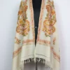 White Yameen Polywool Stole With Aari Embroidery