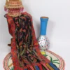 Black Polywool Stole With Nusrat Kalamkari and Sozni Embroidery
