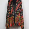 Black Polywool Stole With Kalamkari and Sozni Embroidery Haniah