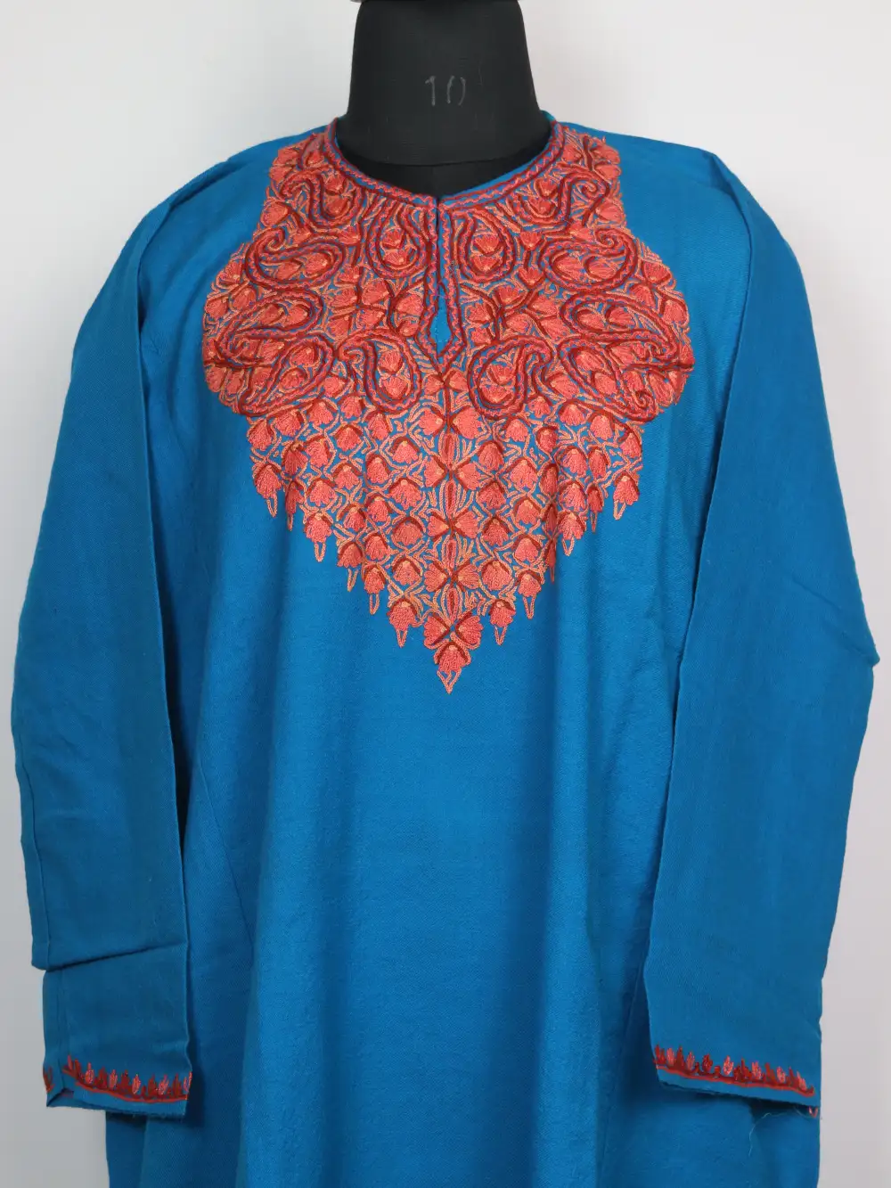 Naaz Loose Kashmiri Blue Raffal Wool Pheran with Hand Aari Embroidery - Image 2
