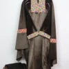 Chocolate Brown Loose 3pc Pheran Set in Velvet Norain with Sozni Embroidery
