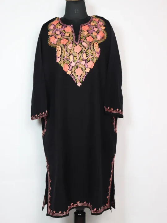 Kainat Aari Work Black Pheran in Cashmilon Wool