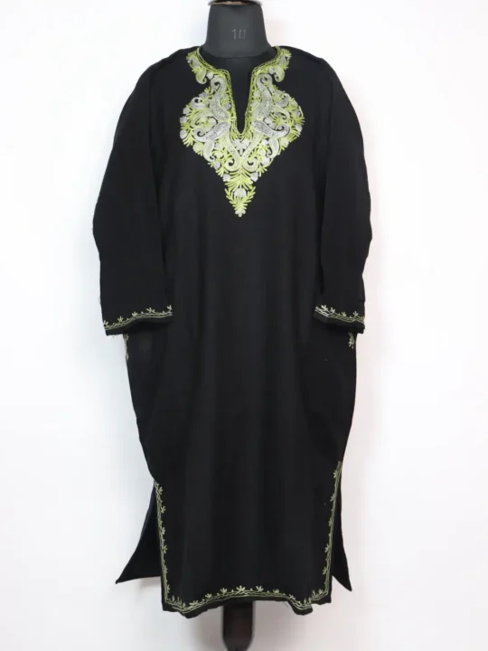 Black Cashmilon Wool Inayah Pheran with Aari Embroidery