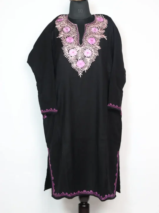 Black Cashmilon Wool Pheran with Aari Embroidery Laleh