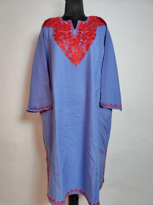 Aari Embroidered Dark Grey Pheran in Cashmilon Wool