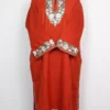Kashmiri Farhanain Cashmilon Wool Rust Pheran with Aari Embroidery