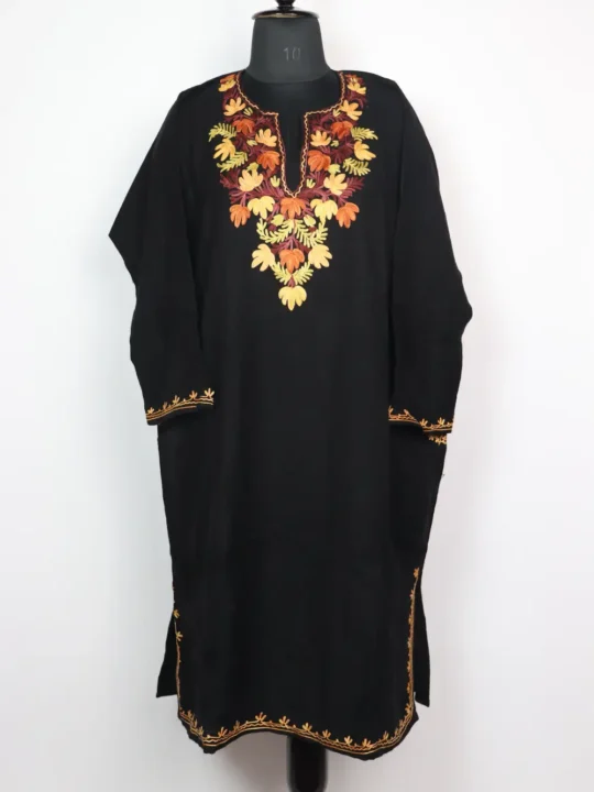 Black Cashmilon Wool Pheran with Noor Aari Embroidery