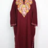 Maroon Cashmilon Wool Mahir Pheran with Aari Embroidery