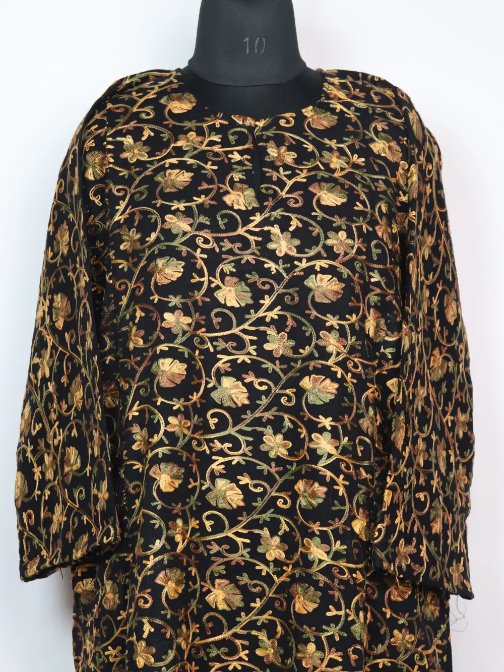 Front Back All-Over Aari Work Pheran in Black Cashmilon Wool Gauhar - Image 2