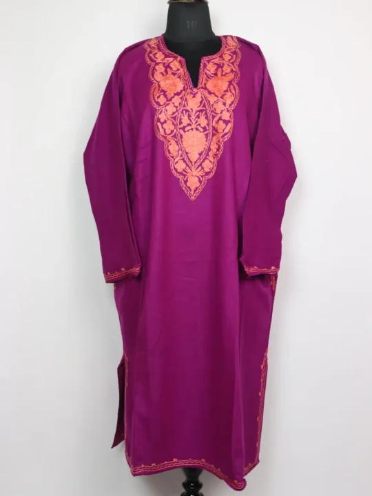 Violet Cashmilon Wool Pheran Zunairah with Aari Embroidery