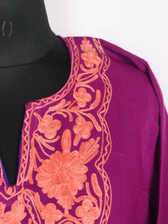 Violet Cashmilon Wool Pheran Zunairah with Aari Embroidery