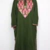 Olive Green Cashmilon Wool Tamanah Pheran with Aari Embroidery