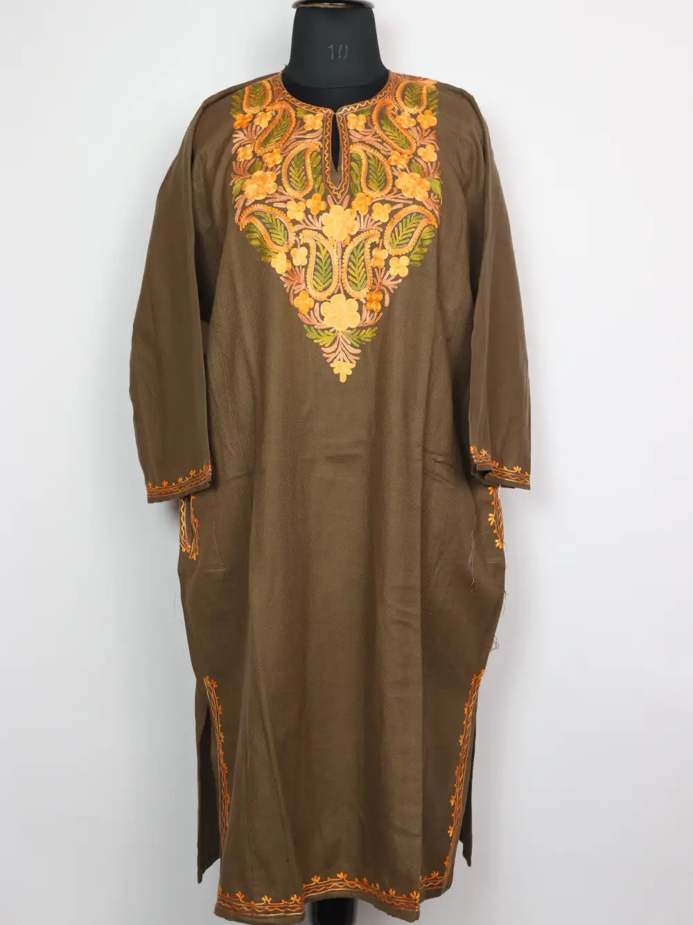 Cashmilon Wool Saniyah Beige Pheran with Aari Embroidery