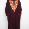 Eram Cashmilon Wool Wine Pheran with Aari Embroidery