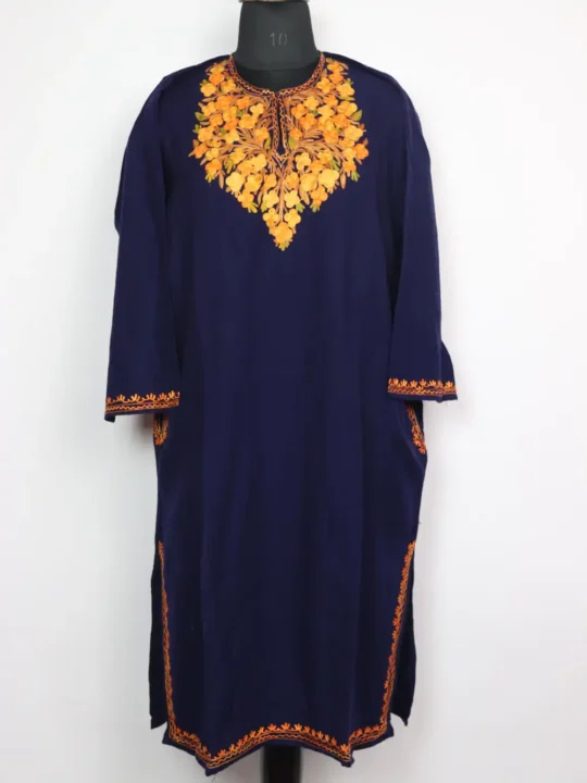 Dark Blue Cashmilon Wool Sidra Pheran with Aari Embroidery
