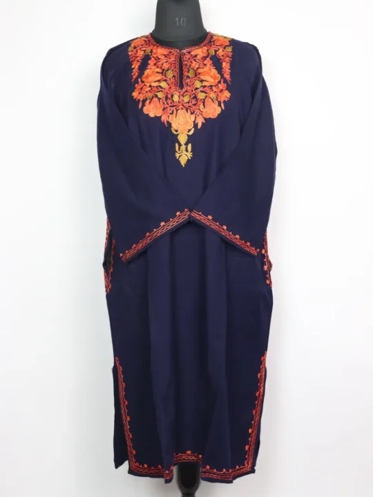 Saniya Blue Cashmilon Wool Pheran with Aari Embroidery