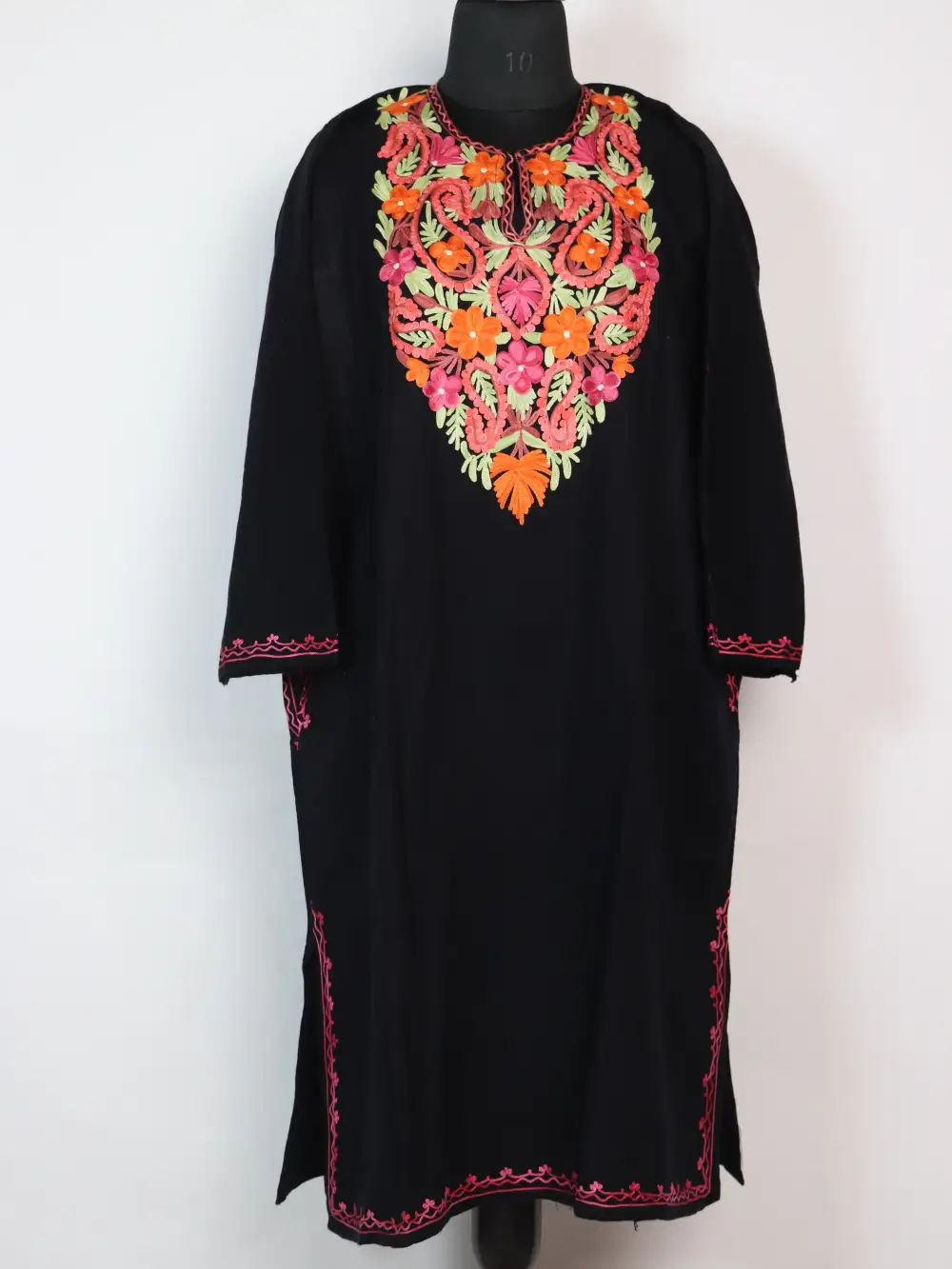 Black Cashmilon Wool Pheran with Aari Work Zaira