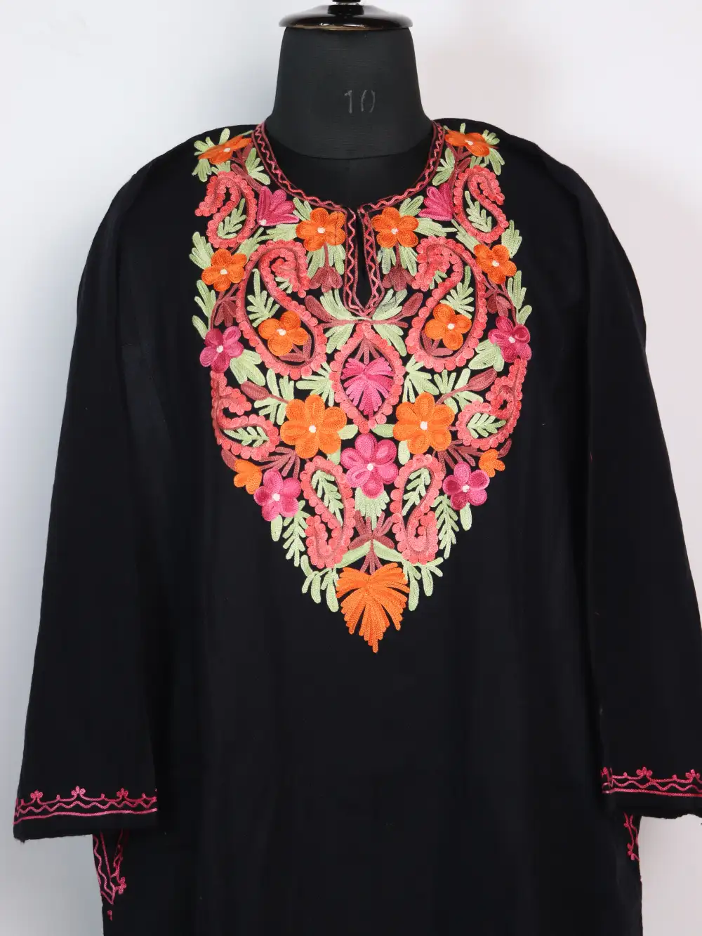 Black Cashmilon Wool Pheran with Aari Work Zaira - Image 3