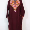 Mannat Cashmilon Wool Wine Pheran with Aari Embroidery