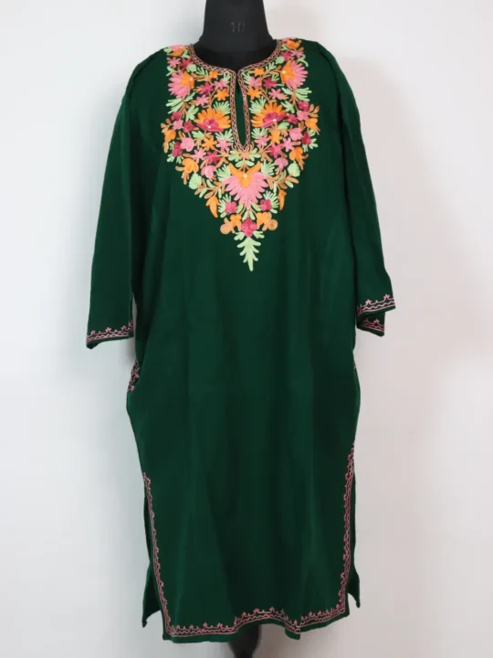 Mannat Cashmilon Wool Wine Pheran with Aari Embroidery