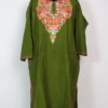 Cashmilon Wool Pheran Olive Green with Aari Work Airah