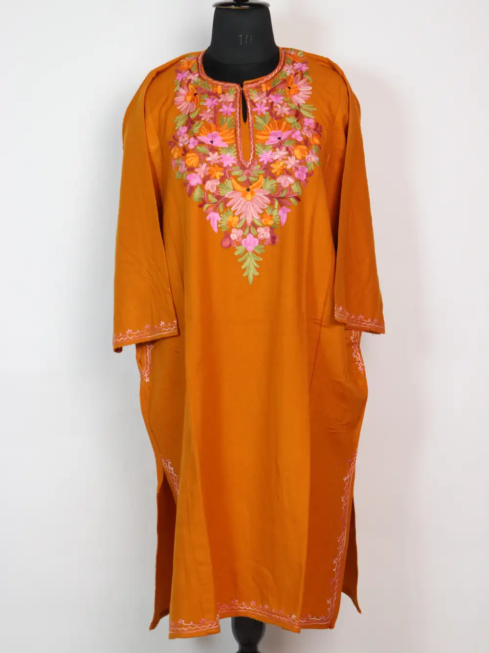 Cashmilon Wool Pheran Mustard with Aari Work Jasiya