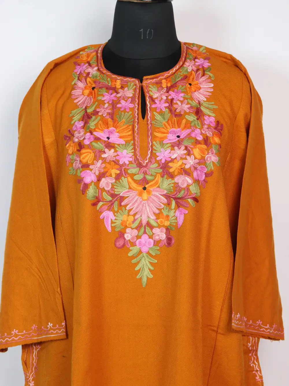 Cashmilon Wool Pheran Mustard with Aari Work Jasiya - Image 2