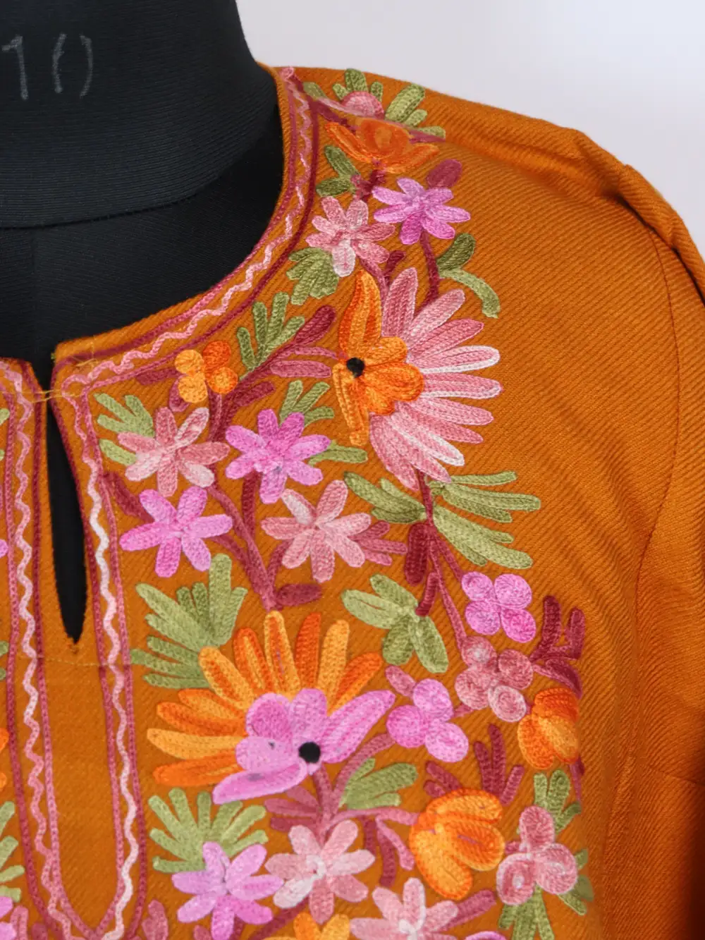 Cashmilon Wool Pheran Mustard with Aari Work Jasiya - Image 3