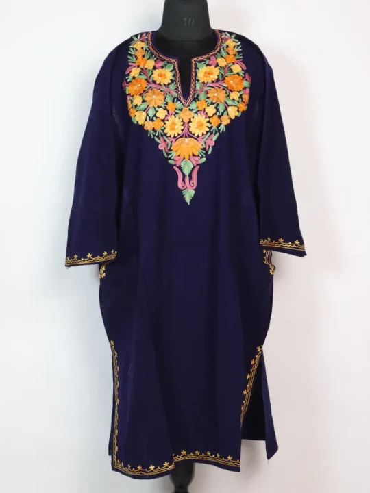 Cashmilon Wool Pheran Navy Blue with Aari Work Seerat