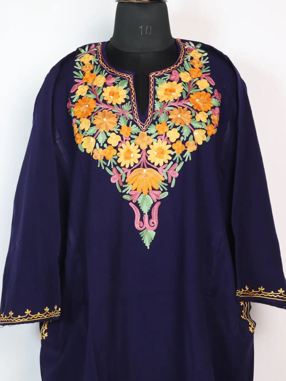 Cashmilon Wool Pheran Navy Blue with Aari Work Seerat - Image 2