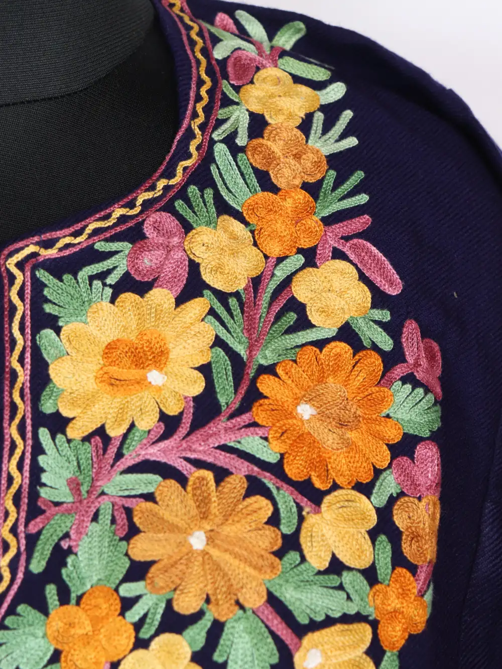 Cashmilon Wool Pheran Navy Blue with Aari Work Seerat - Image 3