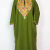 Aisha Mehandi Green Cashmilon Wool Pheran with Aari Embroidery