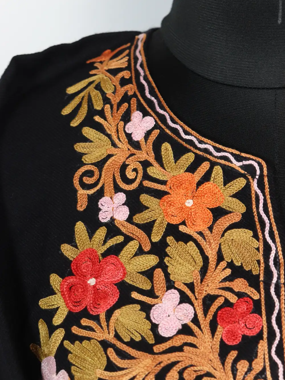 Black Pheran Cashmilon Wool with Aari Sleeve Point Work Aiman - Image 3