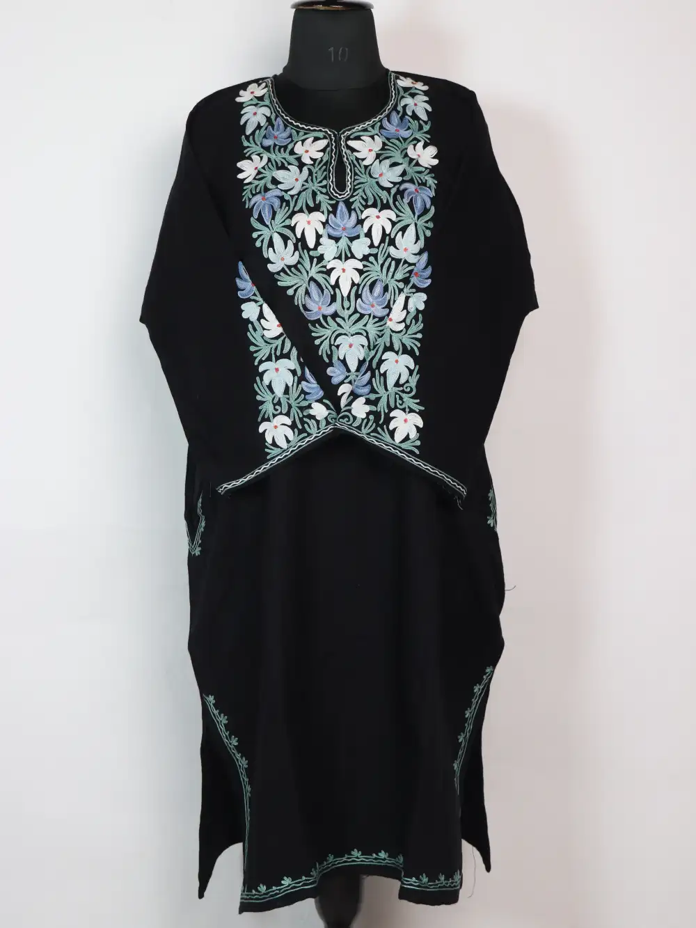 Cashmilon Wool Black Pheran Mariya with Aari Sleeve Point Work