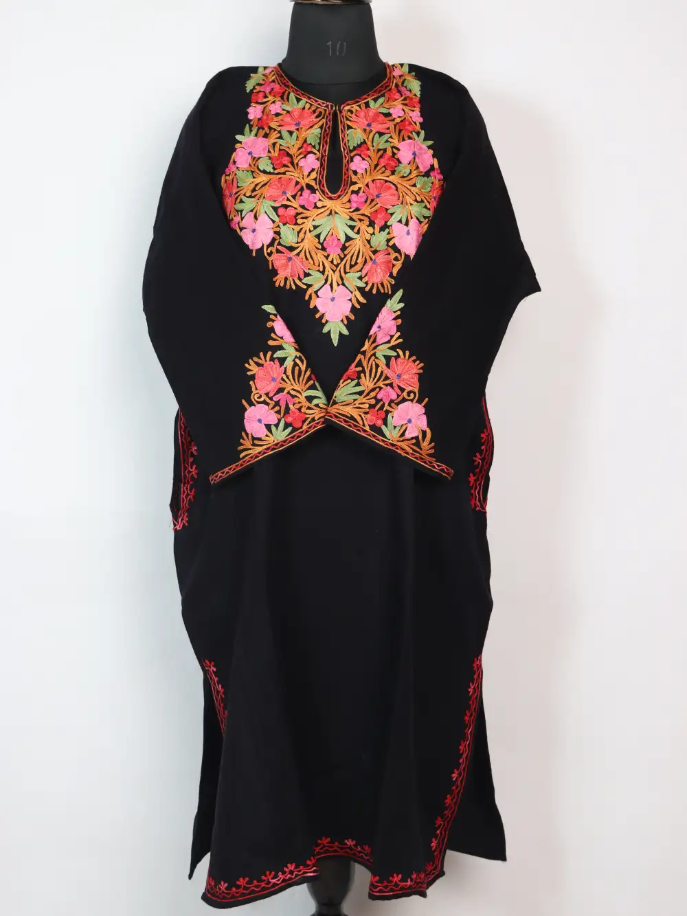 Black Pheran Sarah in Cashmilon Wool with Aari Sleeve Point Work