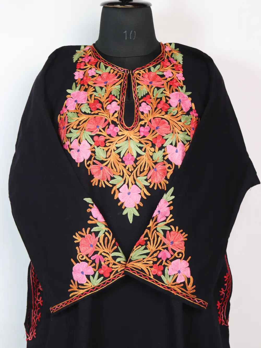 Black Pheran Sarah in Cashmilon Wool with Aari Sleeve Point Work - Image 2