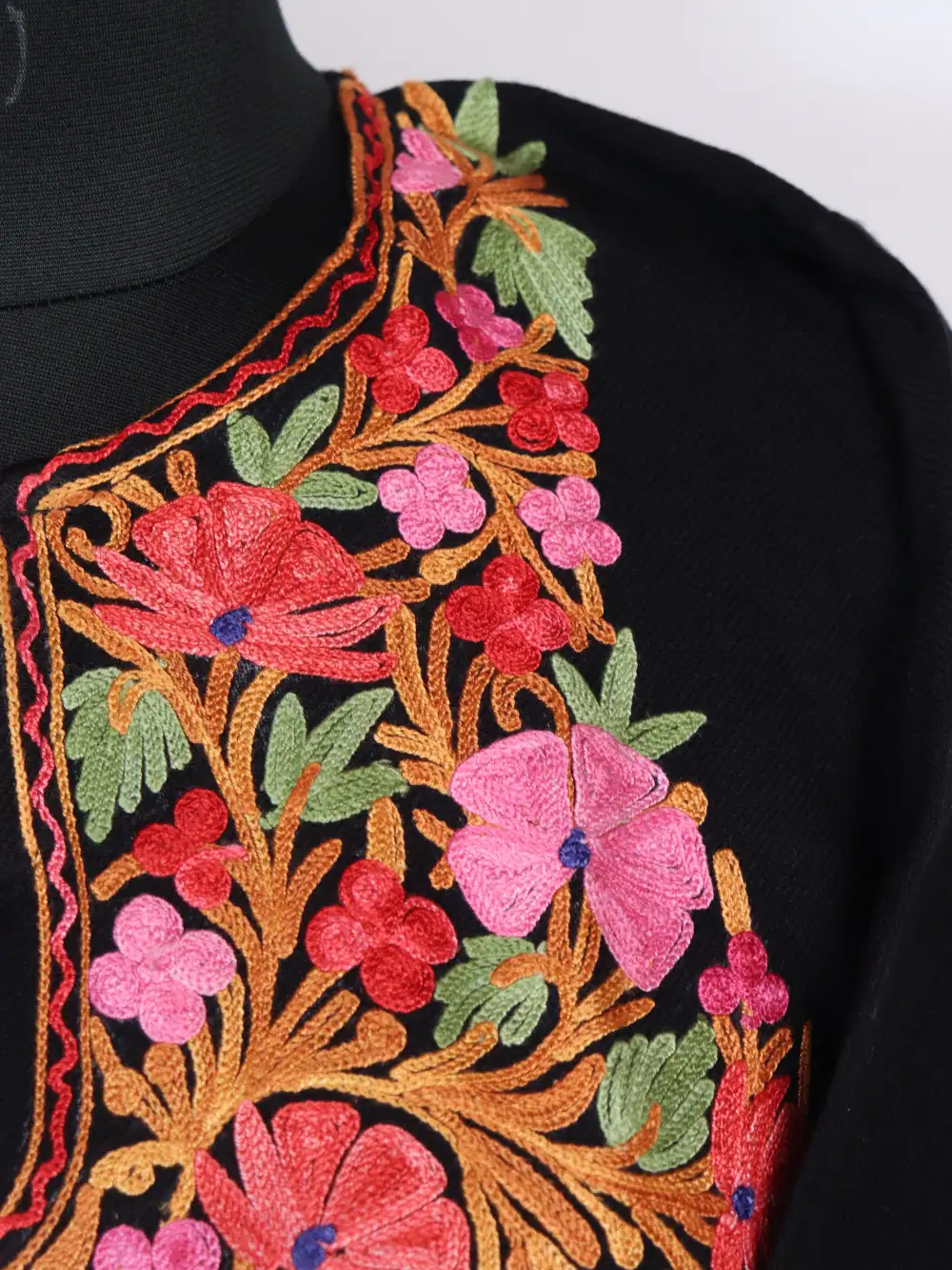 Black Pheran Sarah in Cashmilon Wool with Aari Sleeve Point Work - Image 3