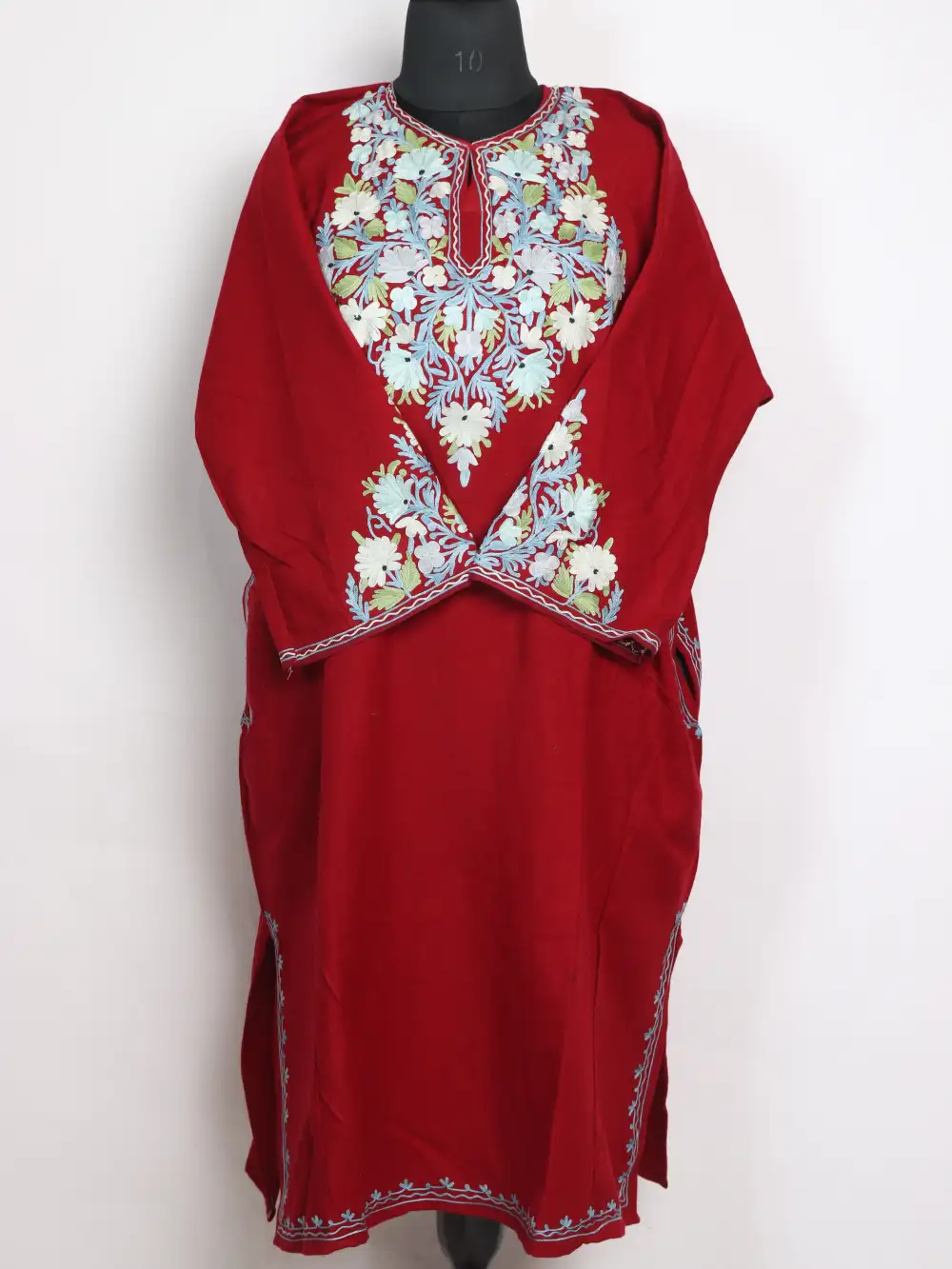 Cashmilon Wool Red Pheran Aminah with Aari Sleeve Point Work