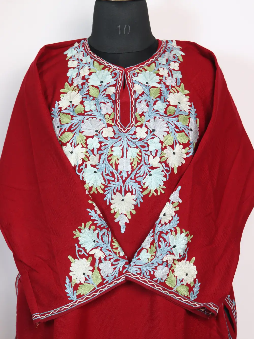 Cashmilon Wool Red Pheran Aminah with Aari Sleeve Point Work - Image 2