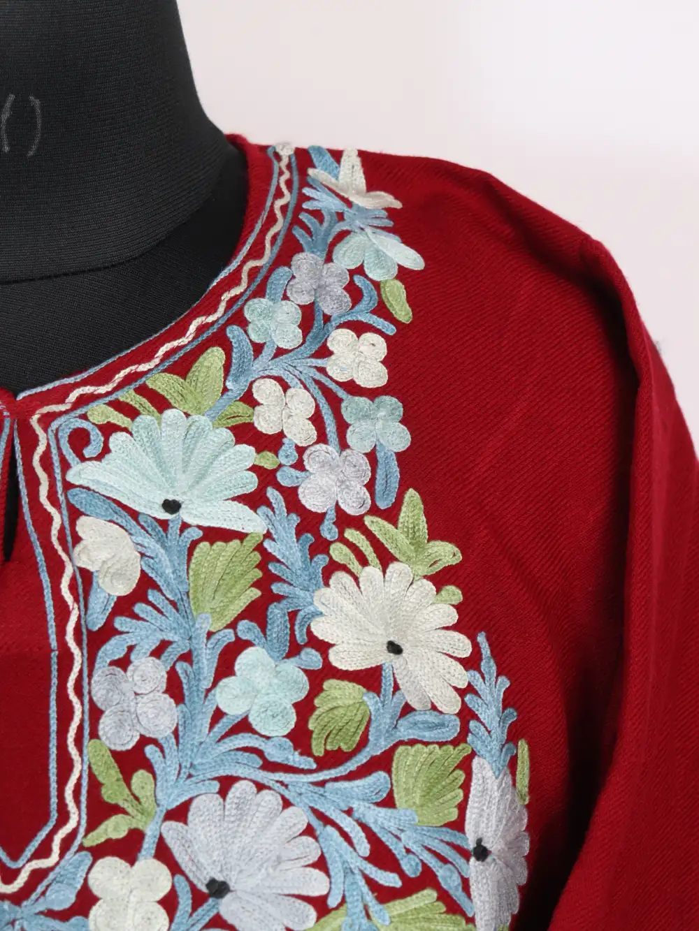 Cashmilon Wool Red Pheran Aminah with Aari Sleeve Point Work - Image 3