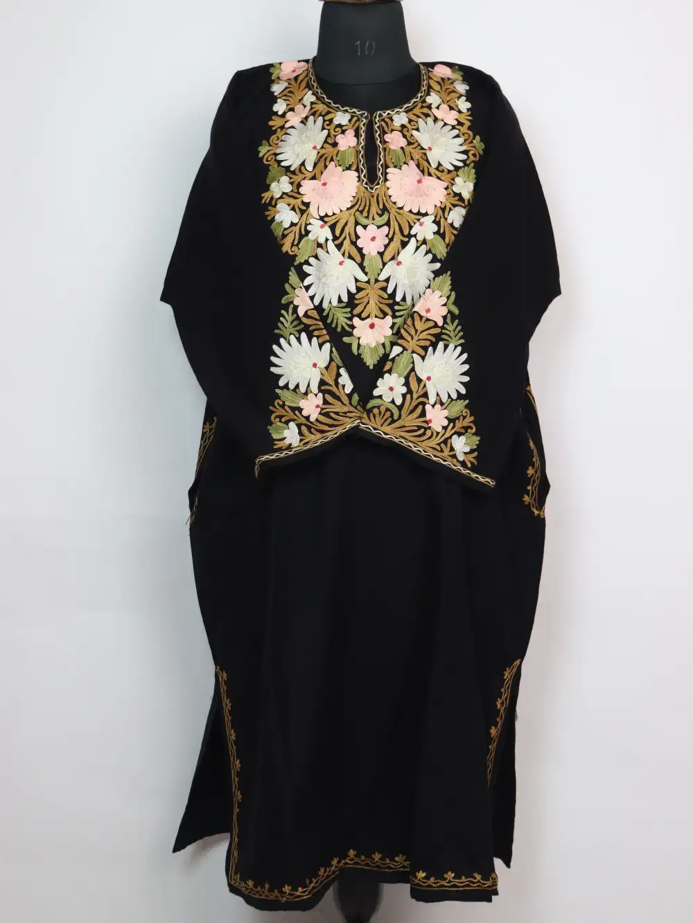 Pheran Sadiya Cashmilon Wool Black with Aari Sleeve Point Work