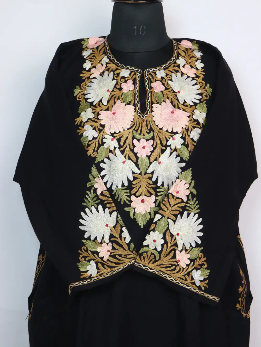 Pheran Sadiya Cashmilon Wool Black with Aari Sleeve Point Work - Image 2