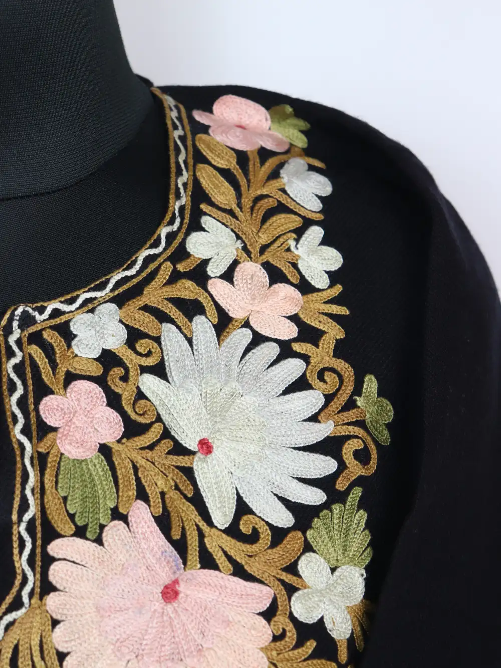 Pheran Sadiya Cashmilon Wool Black with Aari Sleeve Point Work - Image 3