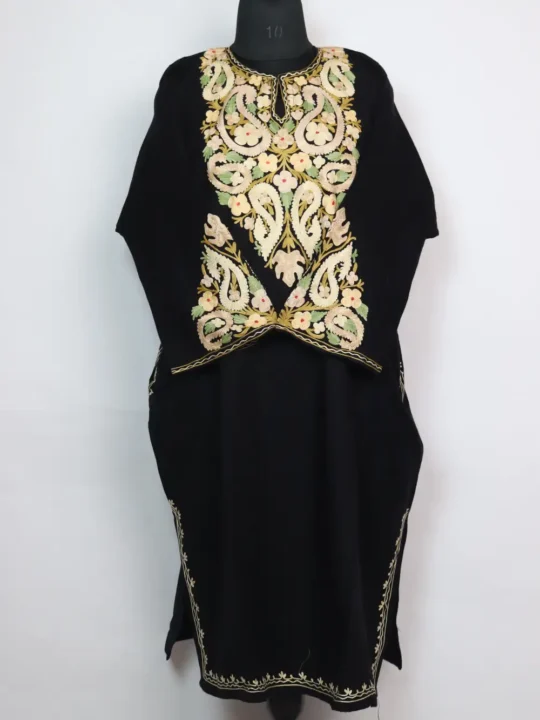 Cashmilon Wool Black Pheran Maria with Aari Sleeve Point Embroidery