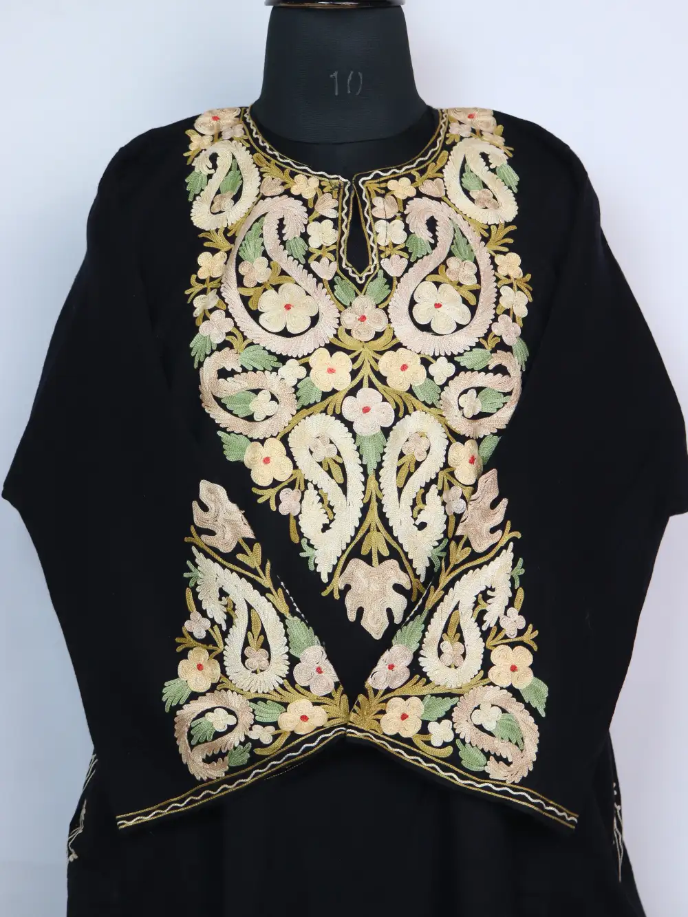 Cashmilon Wool Black Pheran Maria with Aari Sleeve Point Embroidery - Image 2